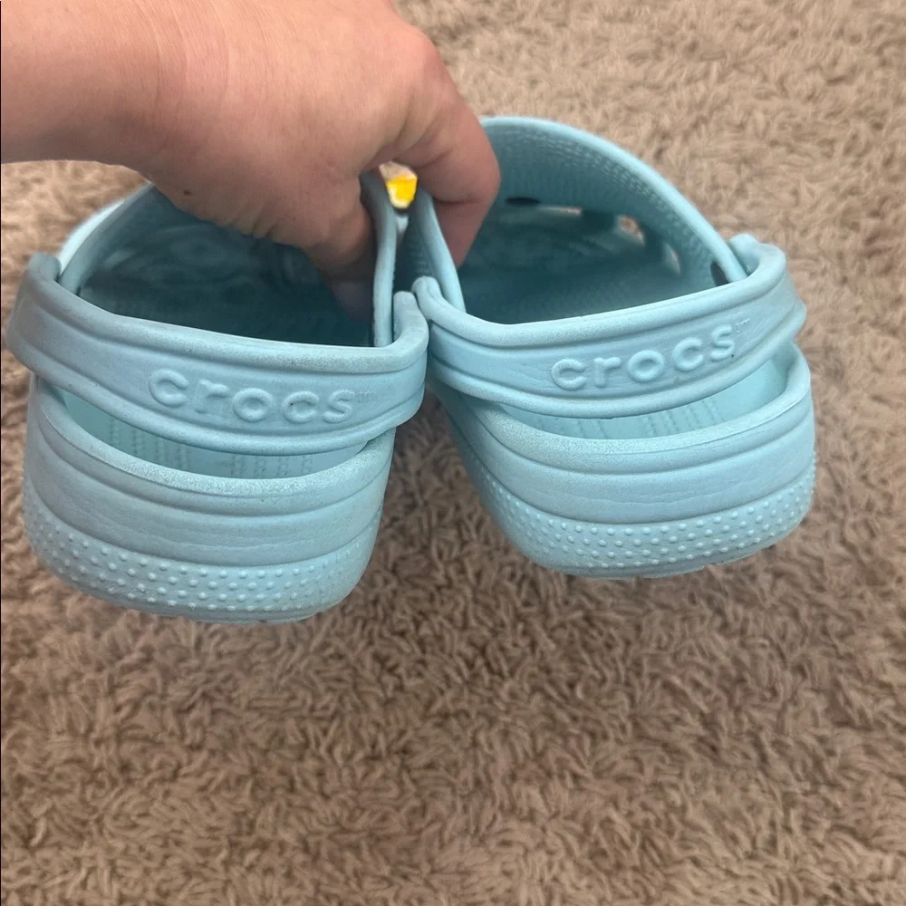 CROCS Kids Girls Sky Blue Clogs with Playful Charms Size J5